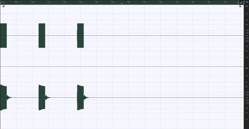 1kHz 200ms 신호와 리버브가 적용된 엔벨롭 그래프
