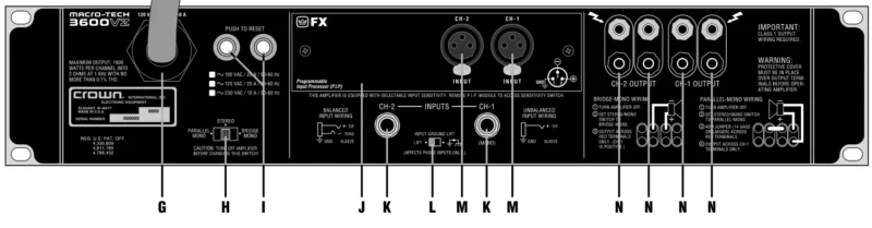MA-3600VZ 후면 패널 입력·출력 단자 구성