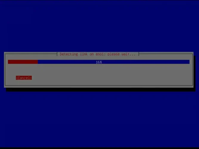 Debian 설치 과정에서 랜카드 연결 상태를 감지하는 화면