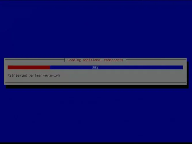 Debian 설치 중 디스크 파티셔닝을 위한 구성 요소를 로딩하는 화면