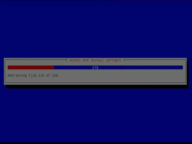 Debian 설치 프로그램이 선택한 소프트웨어 패키지를 다운로드하고 설치하는 화면