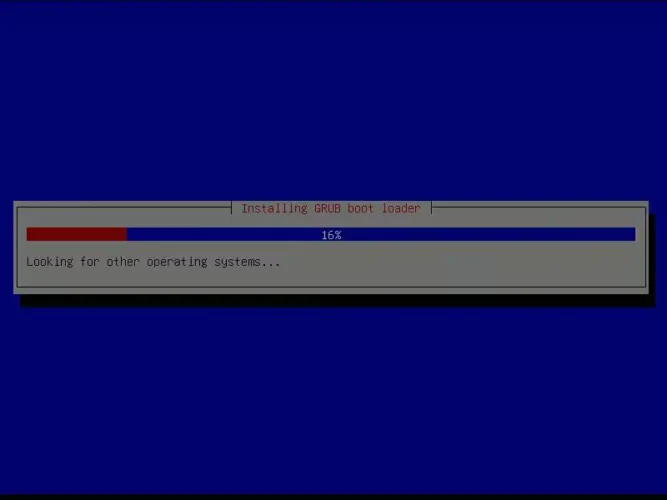 Debian 설치 중 GRUB 부트 로더를 설치하는 화면