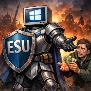 돈만 주면 사용자를 지켜주겠다고 하는 든든한 용병의 모습. 뒤편에 악당(위협)들이 보임.