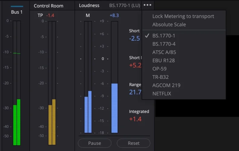 다빈치 리졸브의 라우드니스 측정