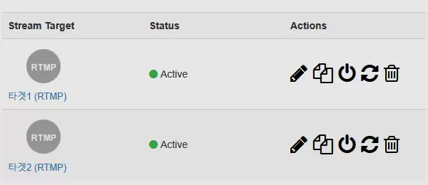 WSE Enabled Stream Target 2 Wowza Streaming Engine interface showing Stream Target 1 and 2 added, both indicated with green status icons.