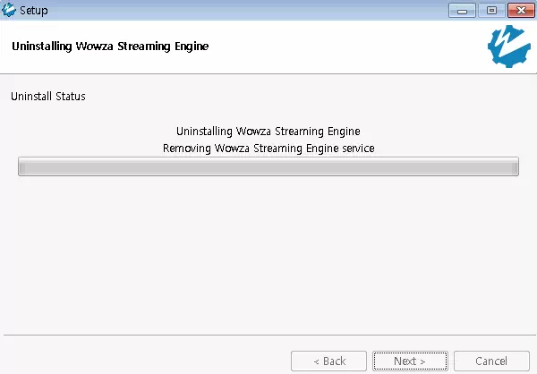 Wowza Streaming Engine Uninstaller Fail 와우자 스트리밍 엔진의 윈도우 언인스톨러가 진행되지 않고 멎어 있다.
