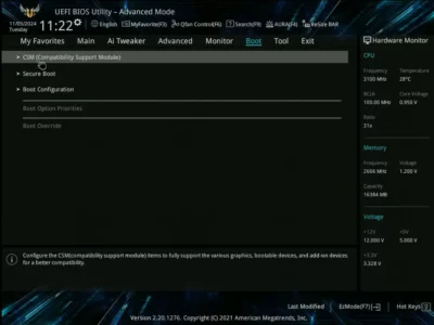 13 No boot device Asus 메인보드 펌웨어의 모습 부팅가능한 장치가 없다.